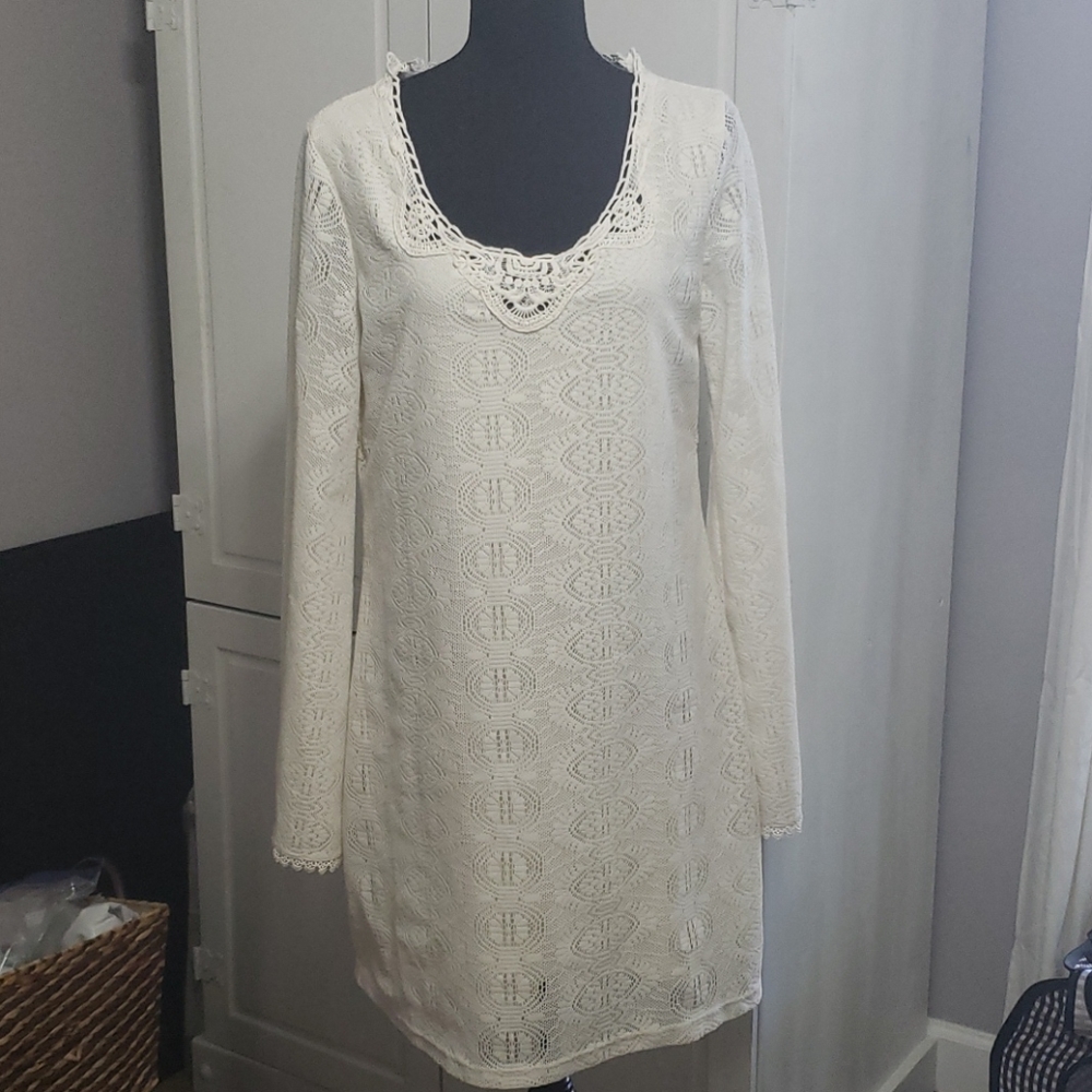 Lined Lace Off-White Short Dress or Tunic